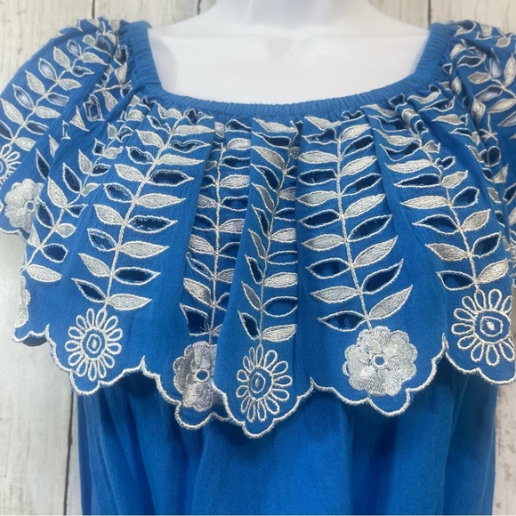 RahiCali Daisy Off-The-Shoulder Embroidered with Tassels Ties Dress Small NWT - Picture 3 of 9